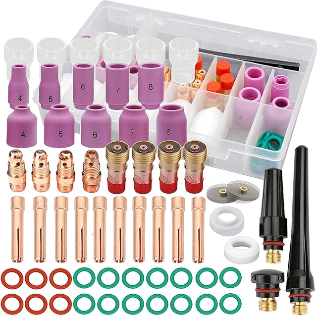 QAQGEAR 61 pcs for TIG Welding Torch Stubby Gas Lens #12 Glass Cup Kit for WP-17/18/26