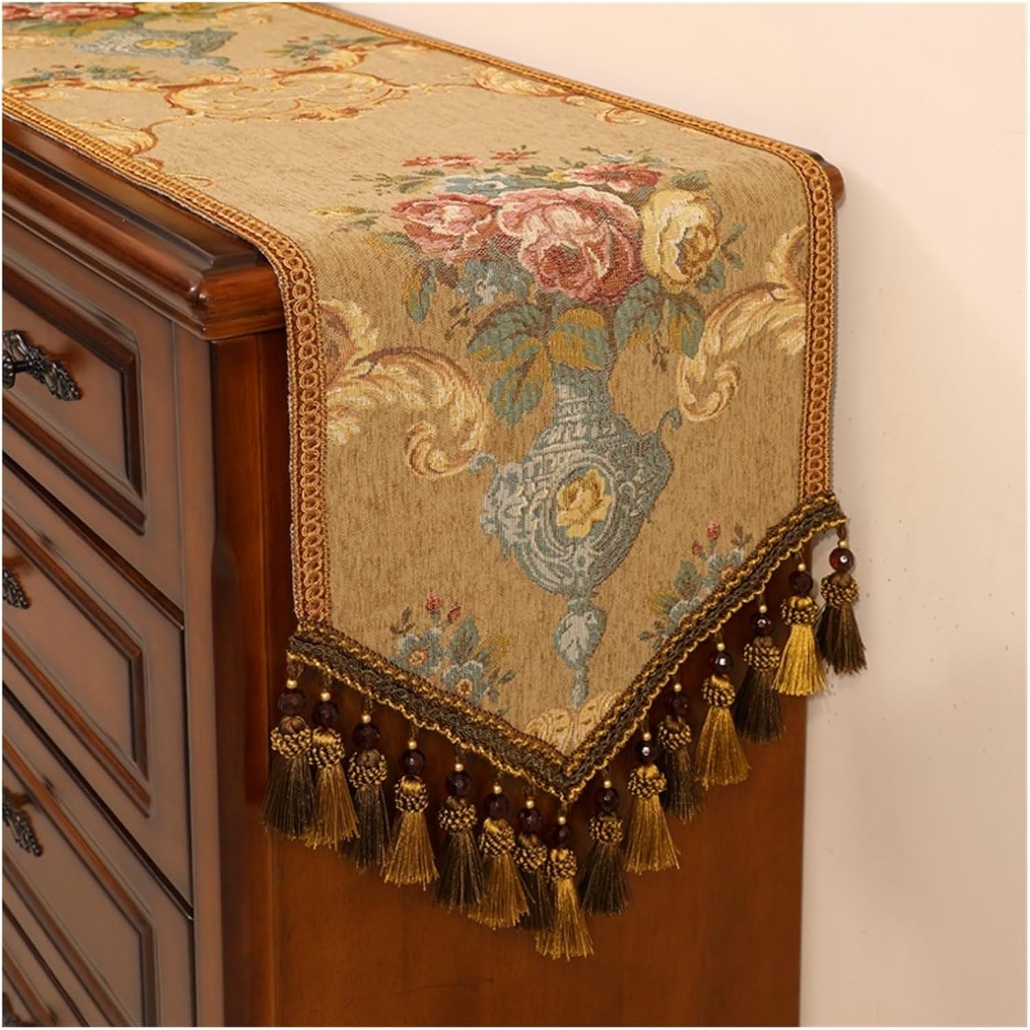 Vintage Table Runner Vintage Jacquard Embroidery Table Runner Home Coffee Decor TV Cabinet Dresser Cover Towel(White,35x220cm)