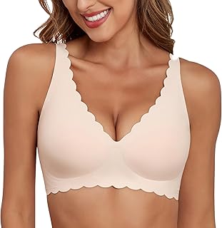 Sponsored Ad - Xcutting Deep V Neck Wireless Bras for Women No Underwire Scalloped Seamless Bralettes Petal Wavy Womens Br...