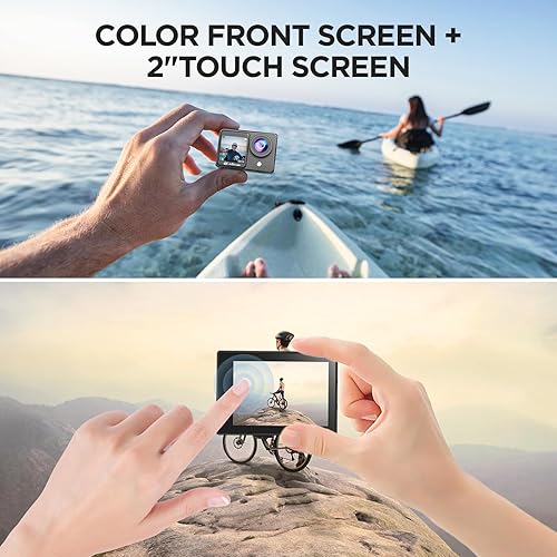 Miniatura 5 de Cámara de acción de doble pantalla 4K30FPS, cámara de video con pantalla táctil HD de 20 MP, cámaras impermeables de 131 pies, control remoto de