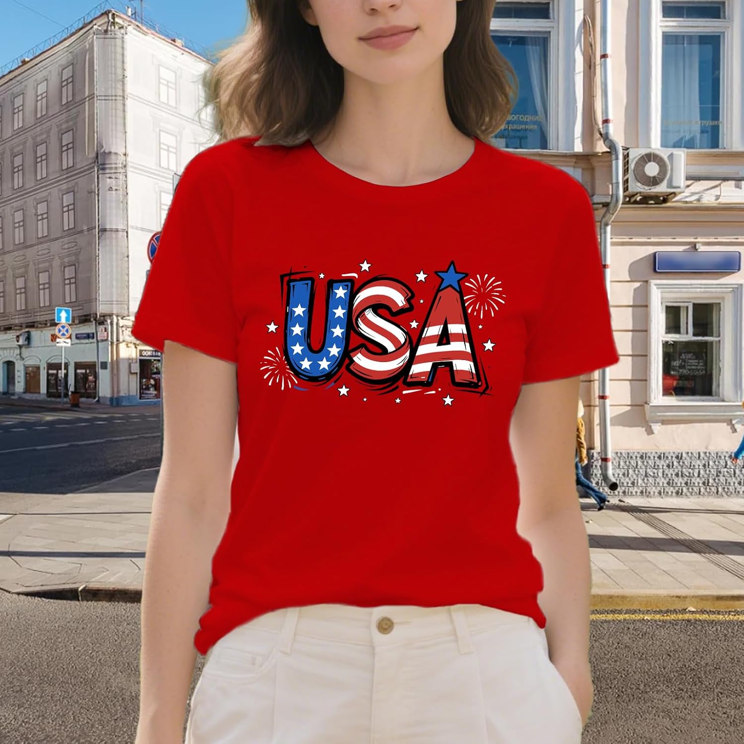 USA Shirts for Women 4th of July T-Shirts American Flag Patriotic Tee Top - Image 4