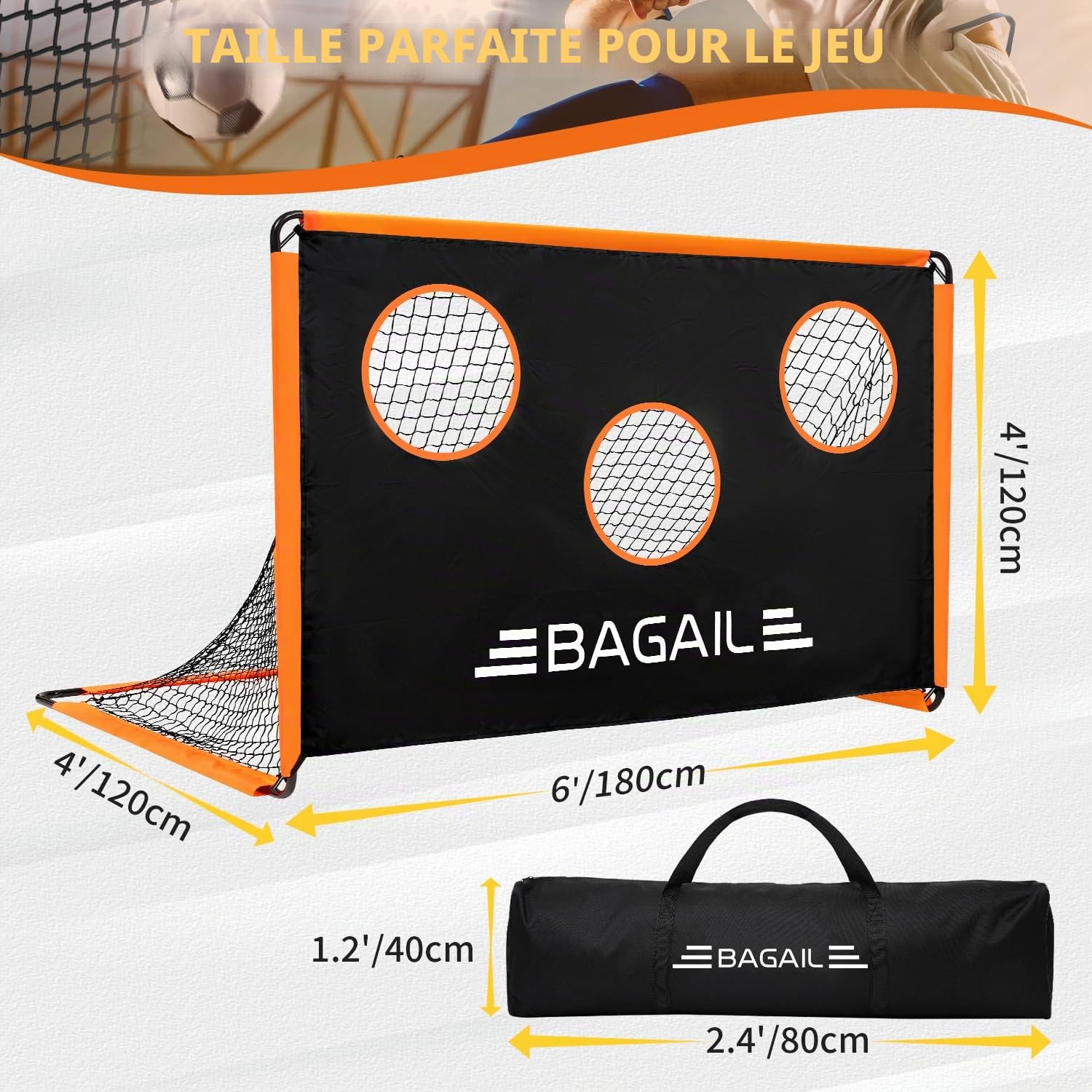 BAGAIL But de Football avec Cible, 2 en 1, Portable, Facile à Installer, idéal pour entraînement et matchs, 180x120 cm