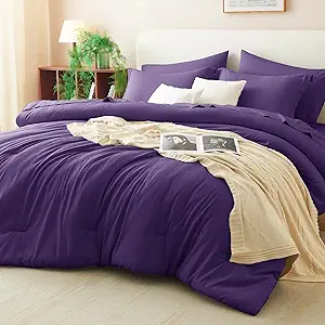 CozyLux Full Size Comforter Set Purple, 7 Pieces Bed in a Bag Full Comforter Set with Sheets, Soft Bedding Set with Down Alternative Comforter, Fitted Sheets, Flat Sheets, Pillow Shams and Pillowcases
