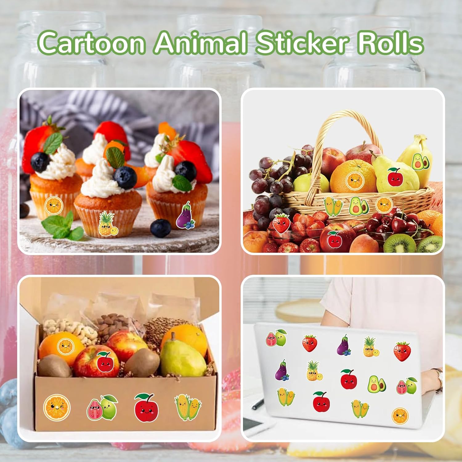 500 Pcs Cartoon Fruit Sticker Rolls, Cute Vegetable Face Designs Self-Adhesive Decals, Stickers Roll for Kids Party Favor, Teacher Reward School Classroom Party Supplies Gifts
