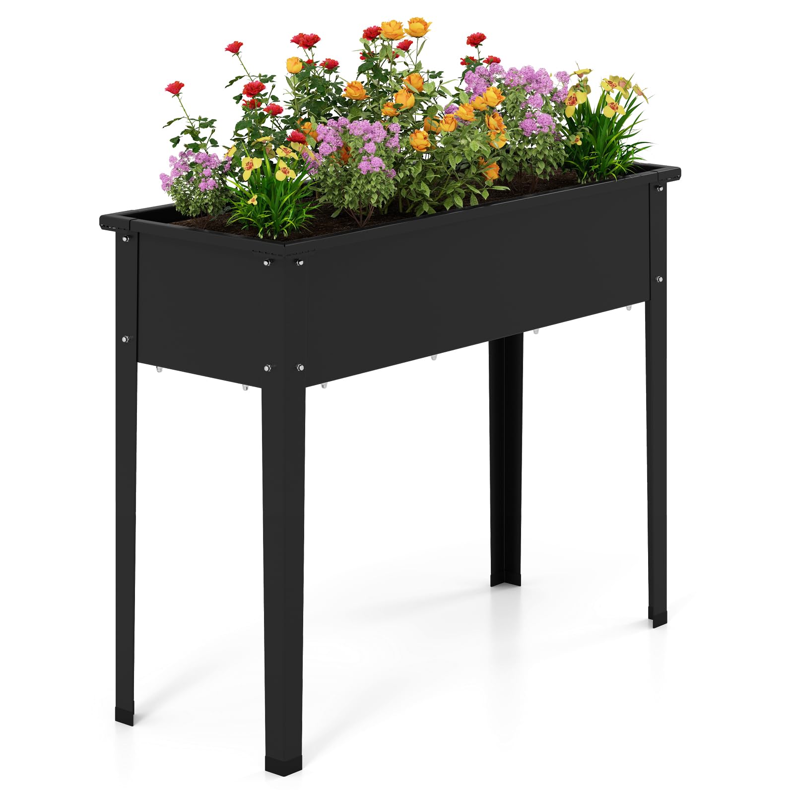 GOPLUS Jardinera Elevada Exterior con Agujero de Drenaje, Estructura Resistente de Metal, Cama de Jardín con Patas Antideslizantes, Huerto Urbano para Plantas Verduras Frutas Flores, 100x40x80cm