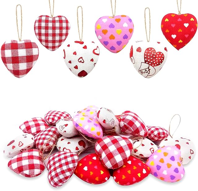 30 PCS Valentine's Day Heart Ornaments Heart Baubles Romantic Hanging Decorations for Valentine's Day Wedding Anniversary