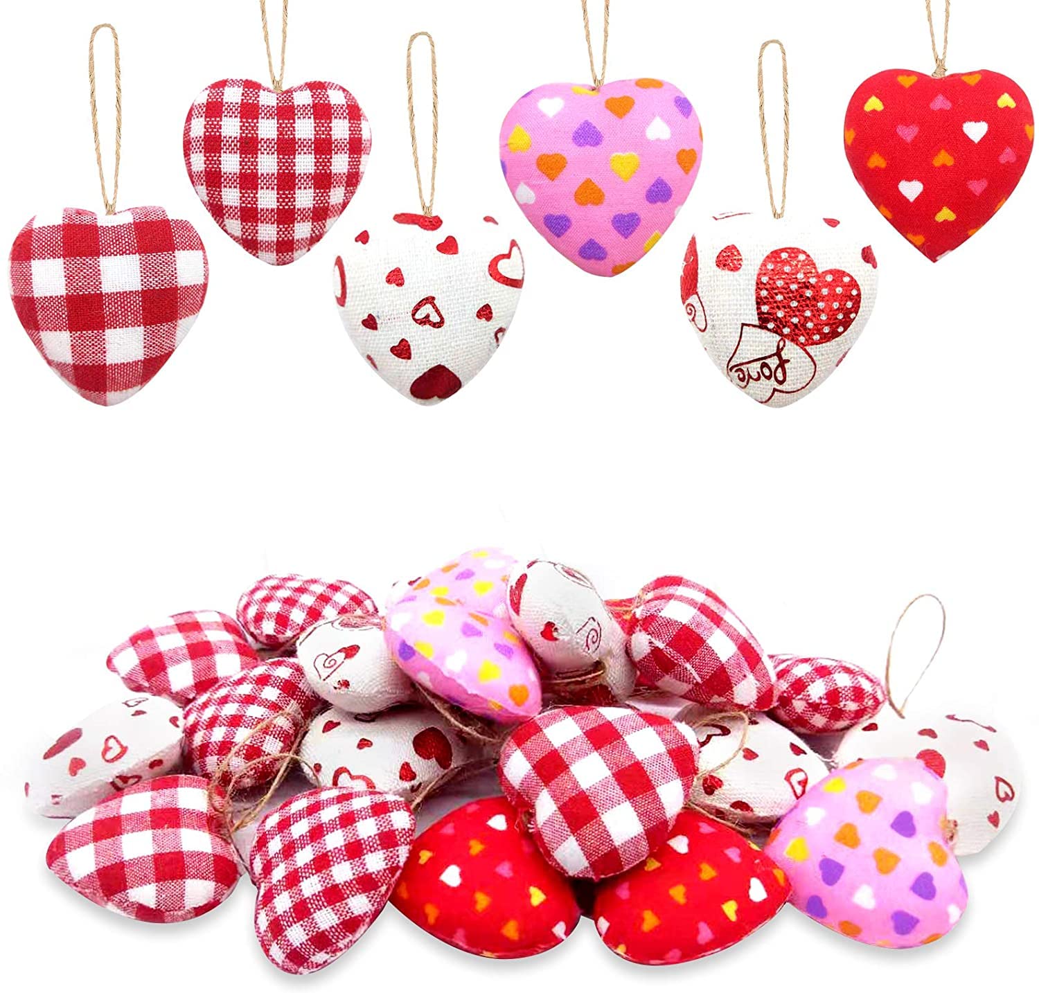 – 30 PCS Valentine's Day Heart Ornaments Heart Baubles Romantic Hanging Decorations for Valentine's Day Wedding Anniversary