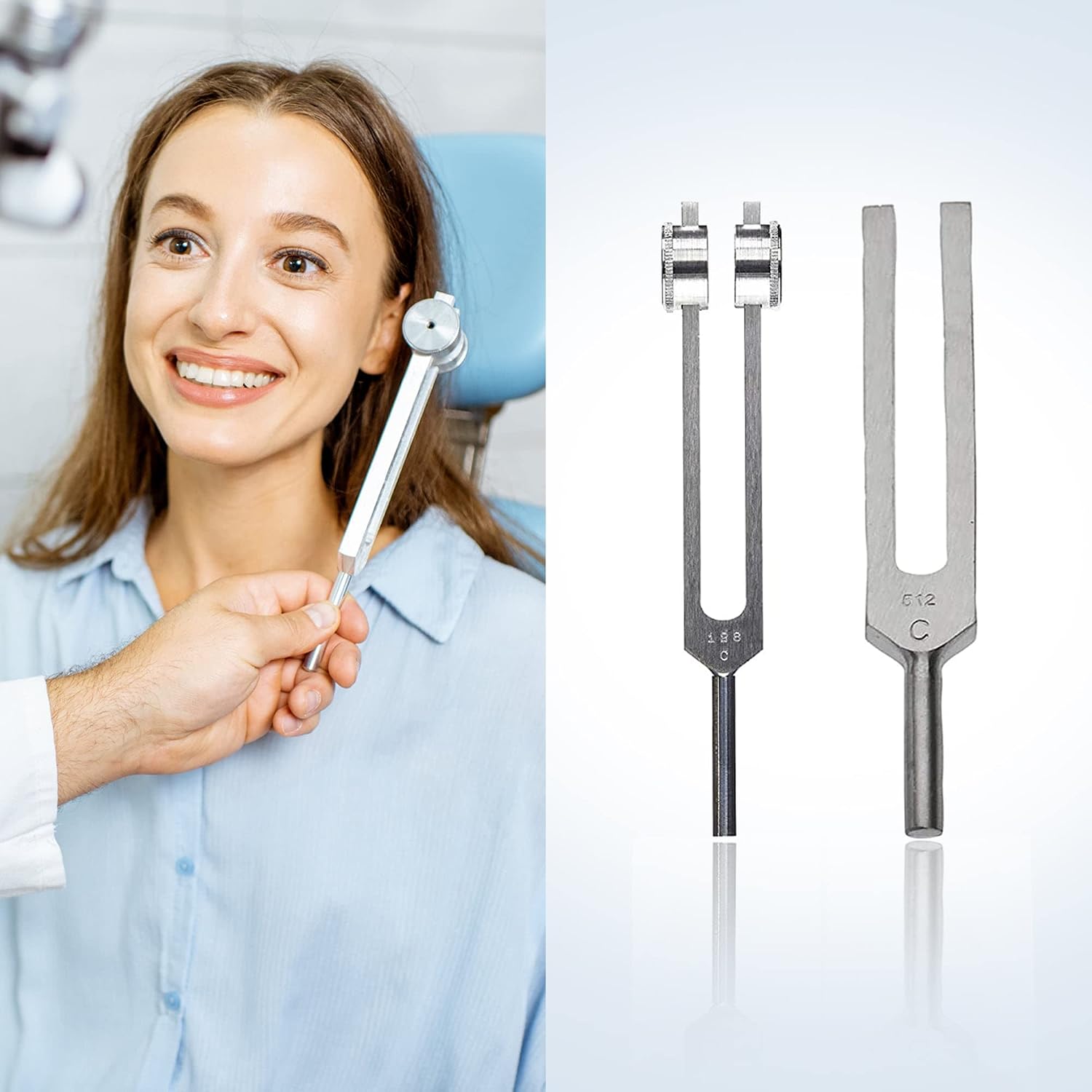 DEXSUR Diagnostics Kit - Percussion Taylor Reflex Hammer + C 128 & C 512 Tuning Forks + Bandage Scissors + Pupil Gauge Pen Light in Carrying Case - 6 Pieces Set - Black & Silver