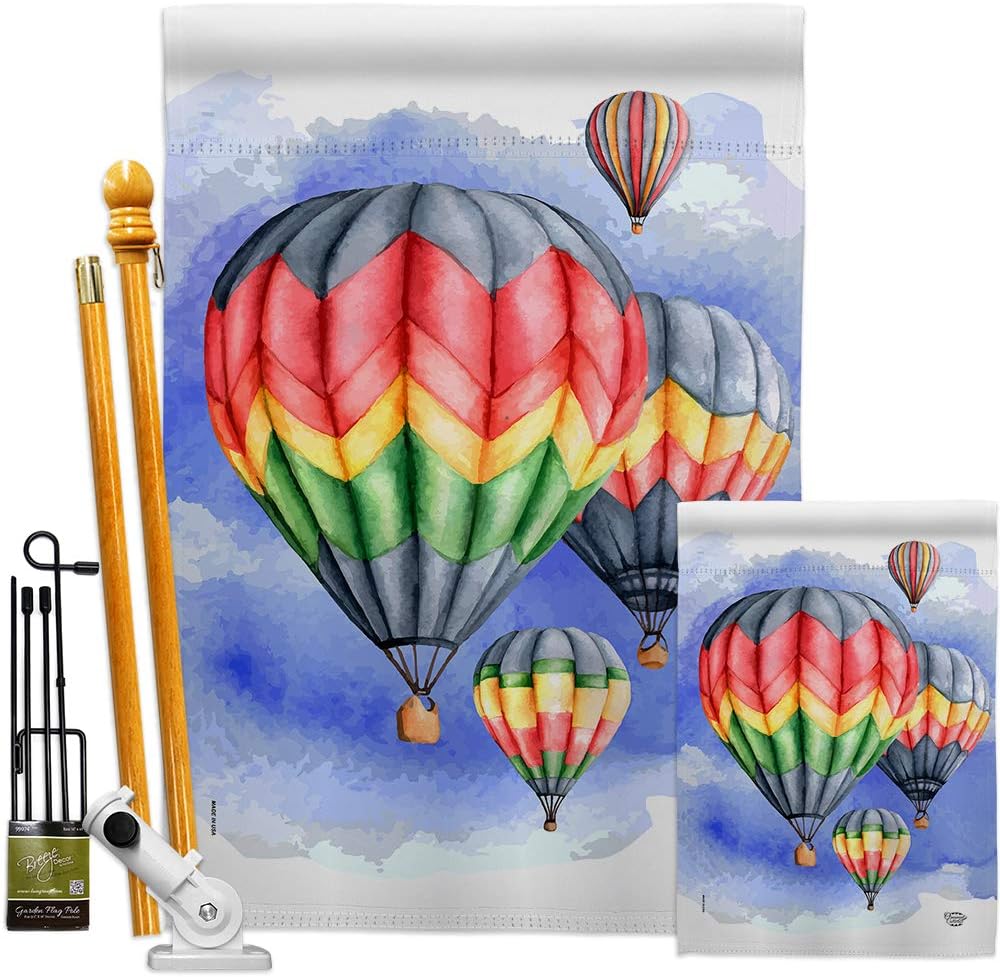 Summer Hot Air Balloon House Flag Summertime Beach Pool Luau Tropical Party Season Outdoor Sunny Small Decorative Gift Yard Banner Double-Sided Made In USA 28 X 40