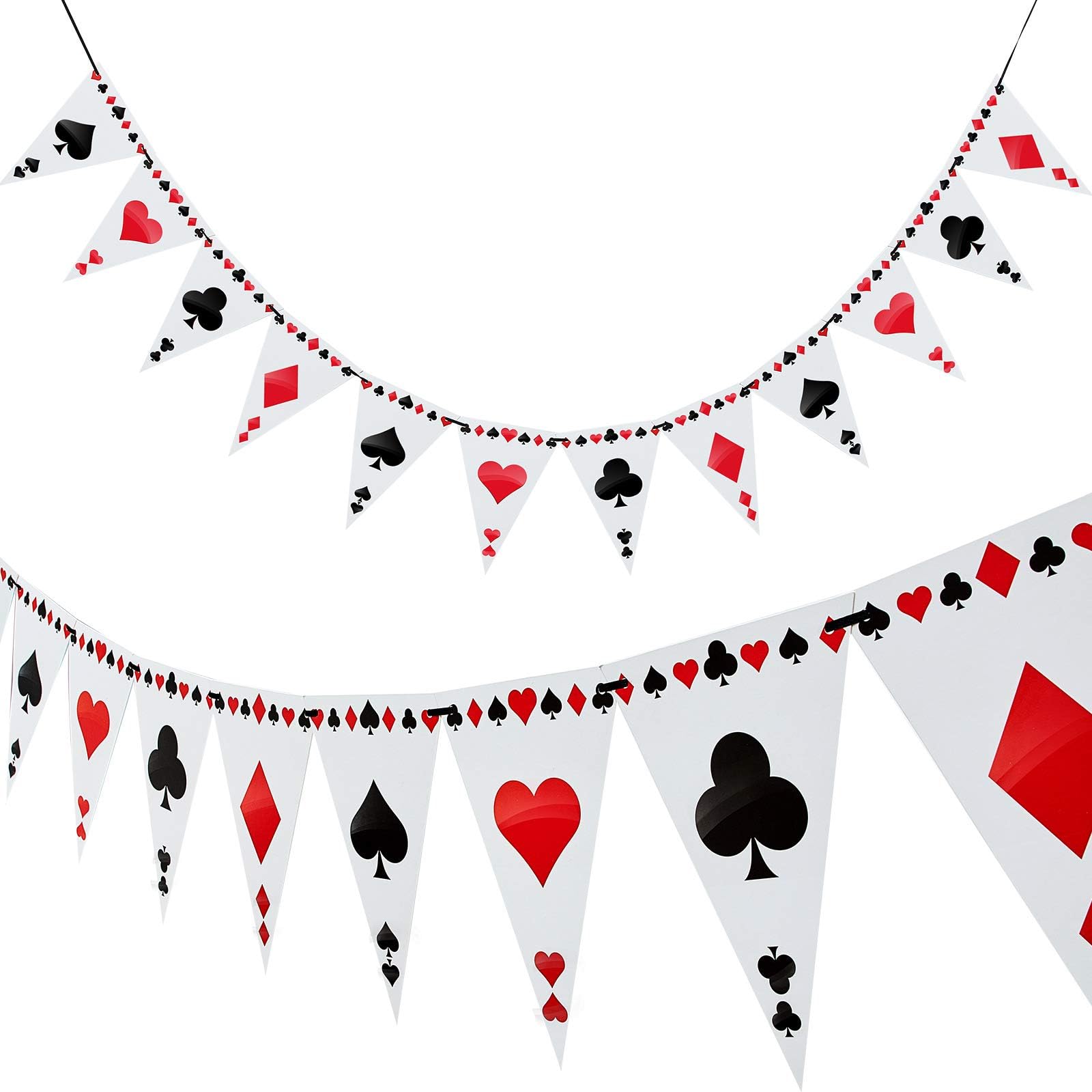– Boao 2 Pcs Wonderland Tea Party Decoration Card Suit Banner Poker Themed Bunting for Wonderland Fairytale Party Decor Casino Birthday Mad Hatter Tea Banner Decor Pre-assembled