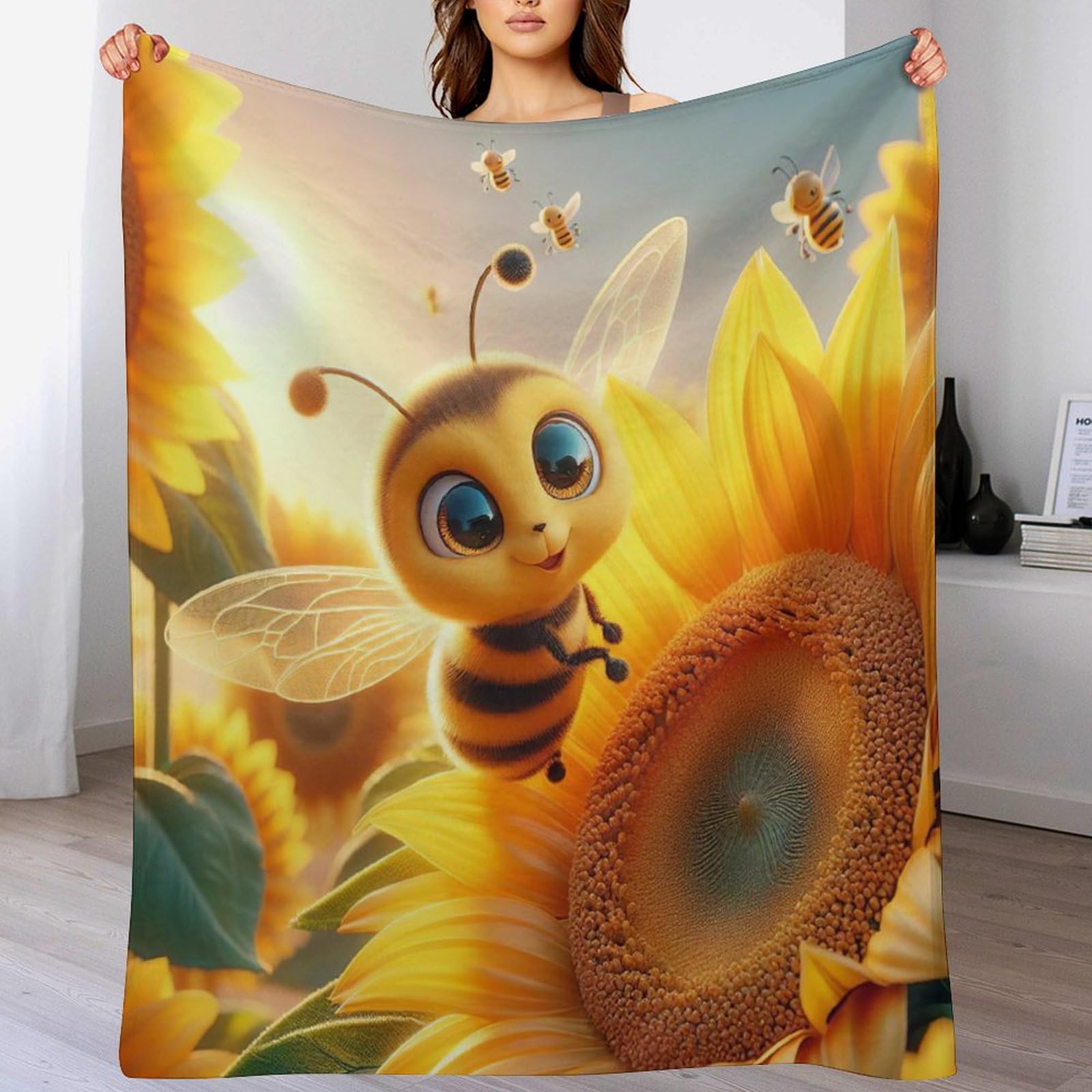Couverture polaire abeille 130x180 cm plaid doux pour lit