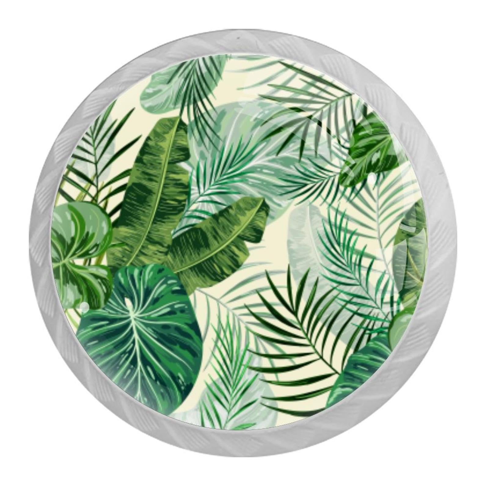 Tqmspg 4 Pieces Drawer Pulls Botanical Jungle Leaves Door Knobs Dresser Handles for Kitchen Wardrobe Cupboard Hardware Furniture