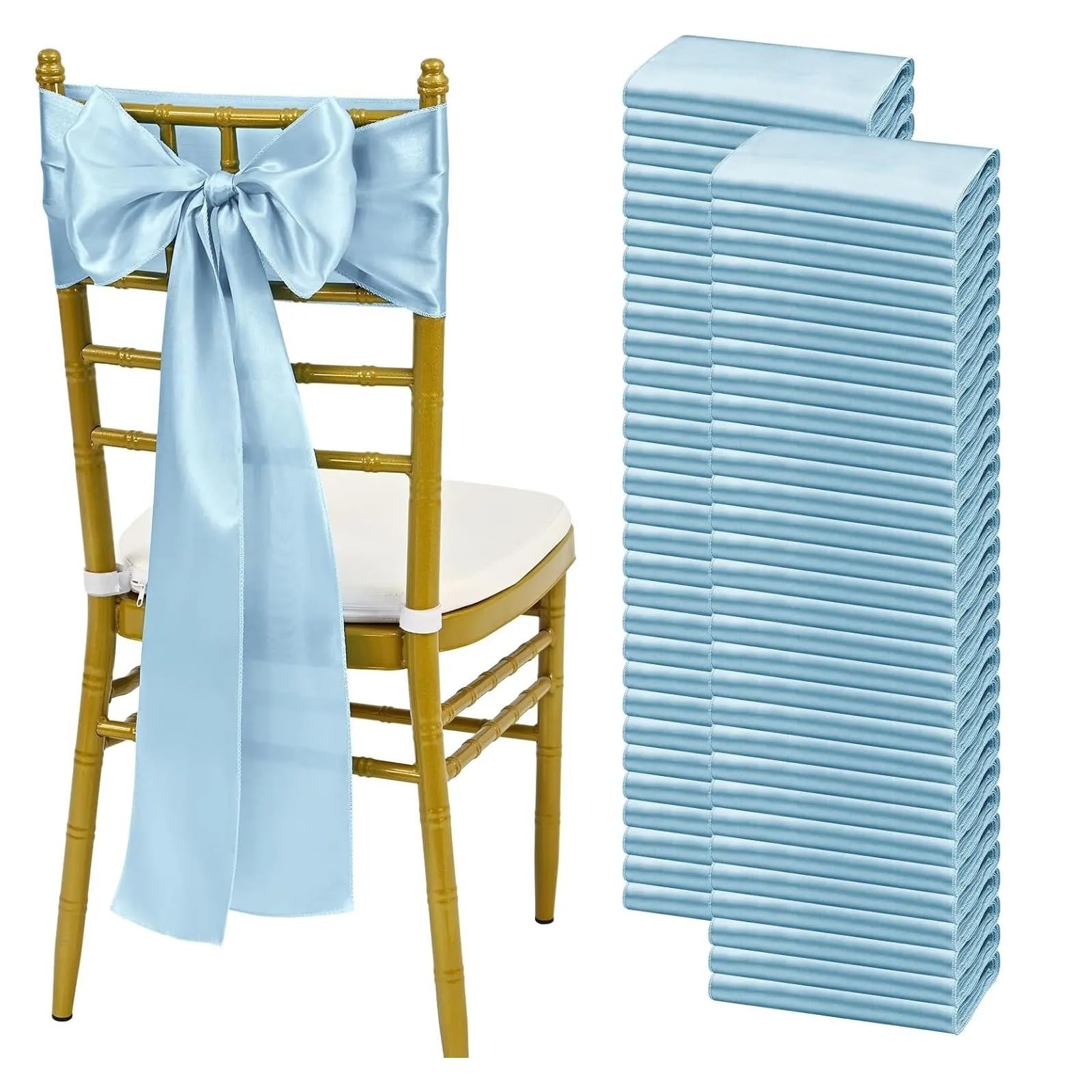 YGSGJSP Chair Sashes 10/50PCS Satin Chair Sashes Bows Universal Ribbon Ties Back Sash for Wedding Party Events Banquets Cover Decoration for Wedding(Blue,50pcs)