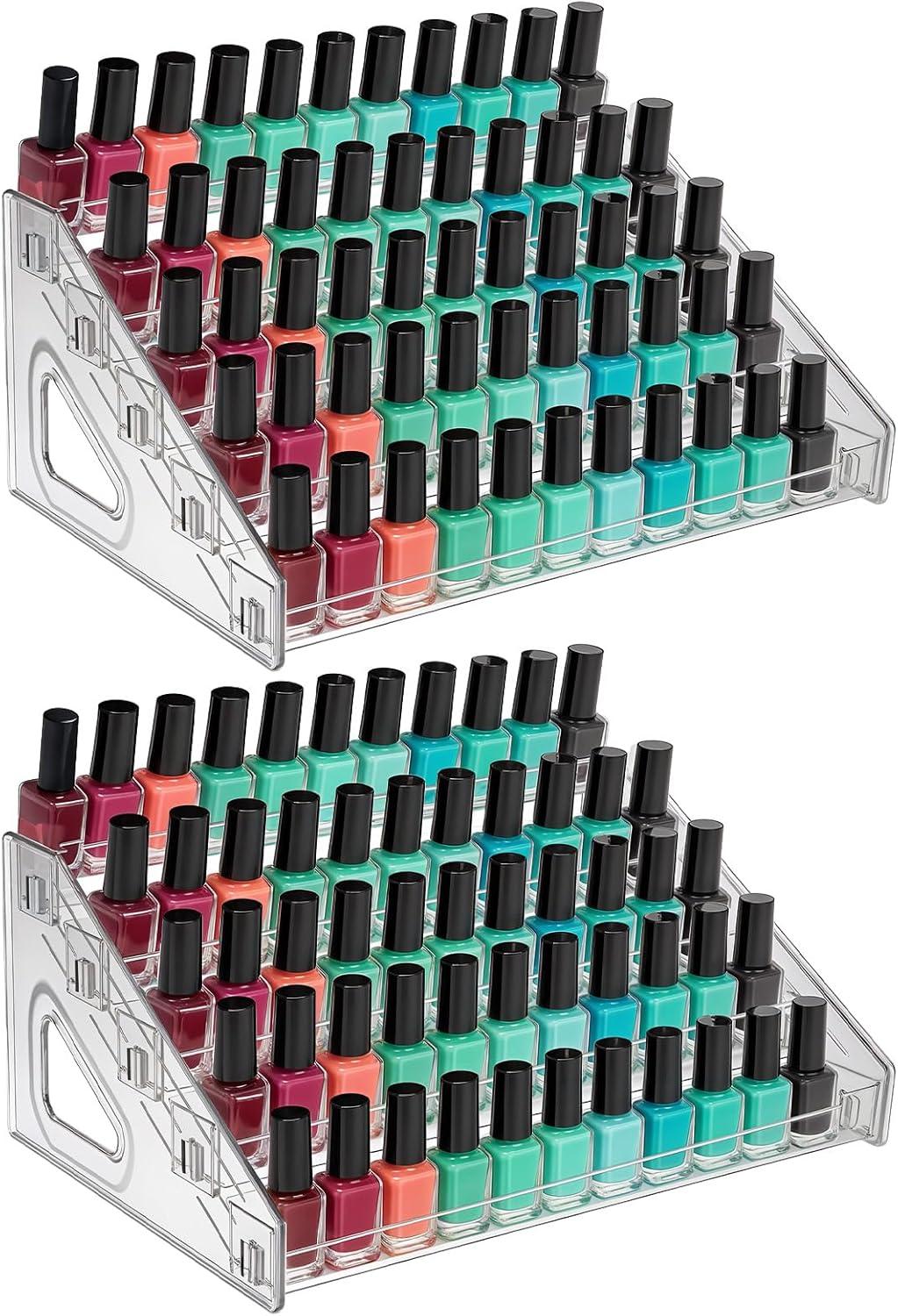 2 Pack Nail Polish Organizer 5 Layers Sunglass Acrylic Display Rack Eyeglasses Storage Essential Oils Holder Makeup Organizer No Tool Needed Assembly, Clear