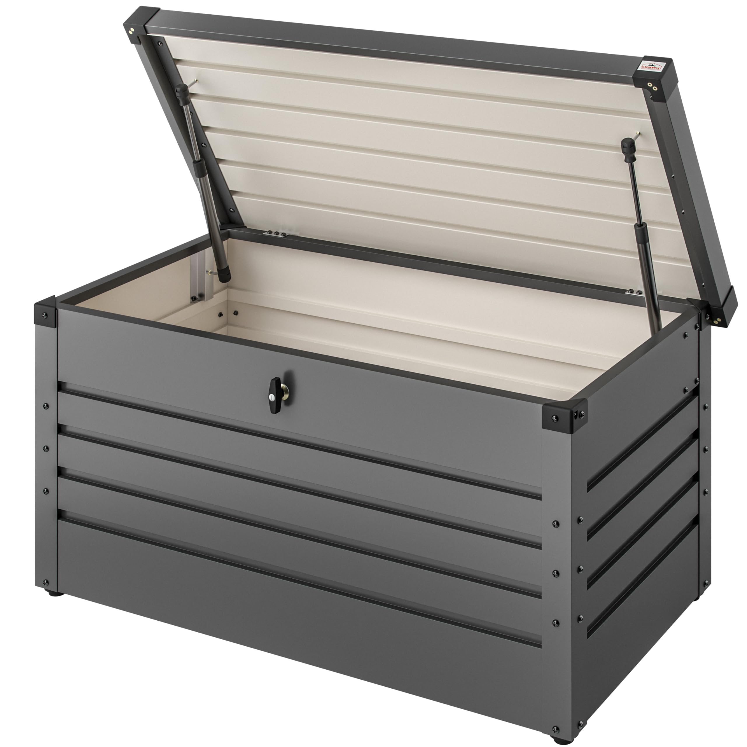 Gardebruk® Metal Storage Box, 385L Large Garden Storage Box Outdoor, Waterproof Lockable Tool Box & Outdoor Cushions Storage Chest, Gas Lift Patio Toy Box & Outside Parcel Box, 120x62x63cm Anthracite