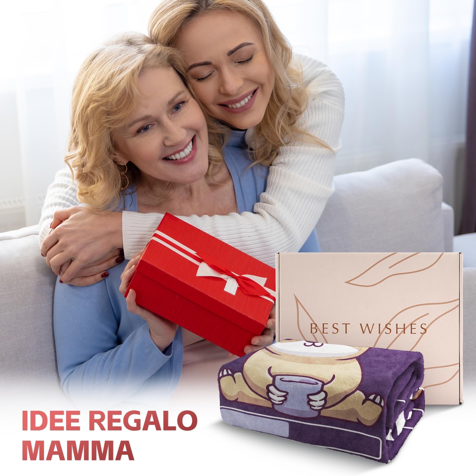 Niyewsor Regalo Mamma Compleanno, Regalo per Mamma Coperta, Natale Regali per la Mamma da Figlia e Figlio, Bradipo Coperta Flanella 130 x 150cm, Viola