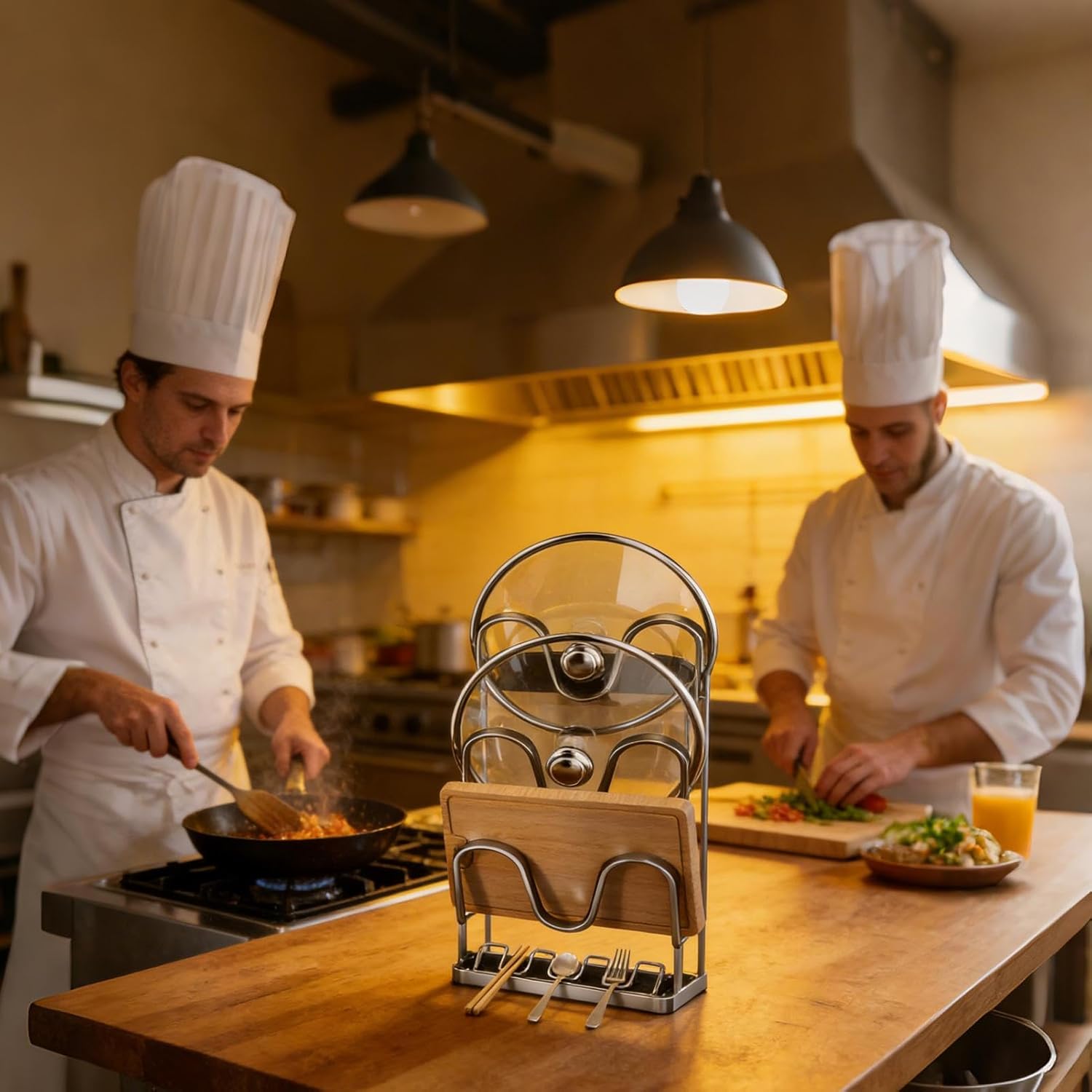 Kitchen Lid Holder - Three Tier Metal Rack, Countertop Organizer For Pots Lids Storage, Rust Resistant Stable, Space Saving Cookware Organizer, Home Apartment Dorm RV Restaurant Cabinet