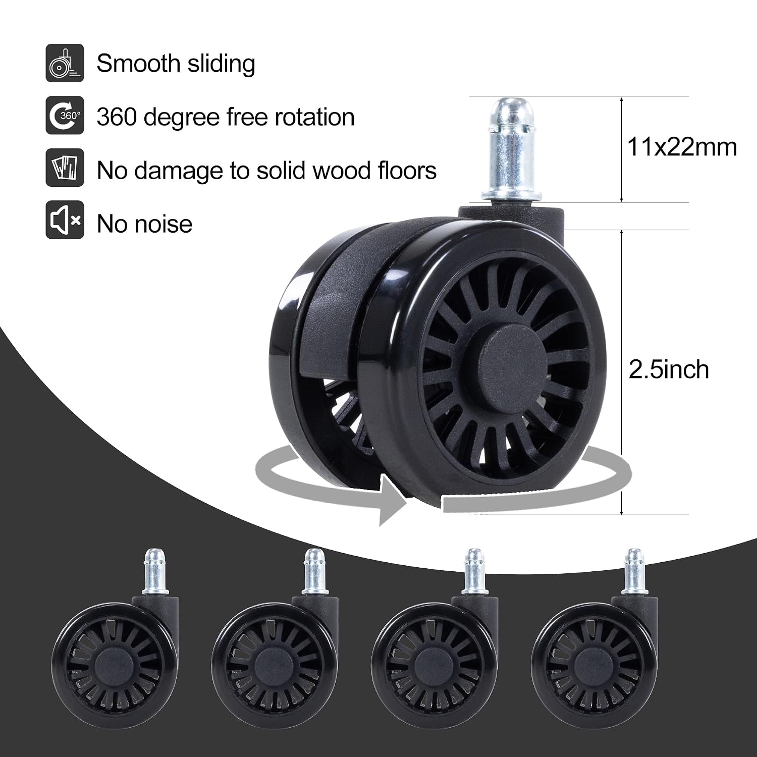 Frassie Gaming Chair Base Replacement with 5 Casters, Nylon Heavy Duty Desk Office Chair Wheel Base Part (Black)