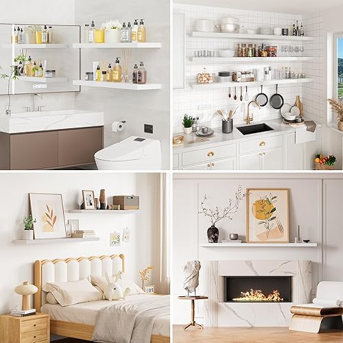 Miniatura 6 de Heimlove Estantes flotantes para pared de 36 pulgadas de largo, 9.3 pulgadas de profundidad, juego de 2 estantes flotantes de color blanco profundo,