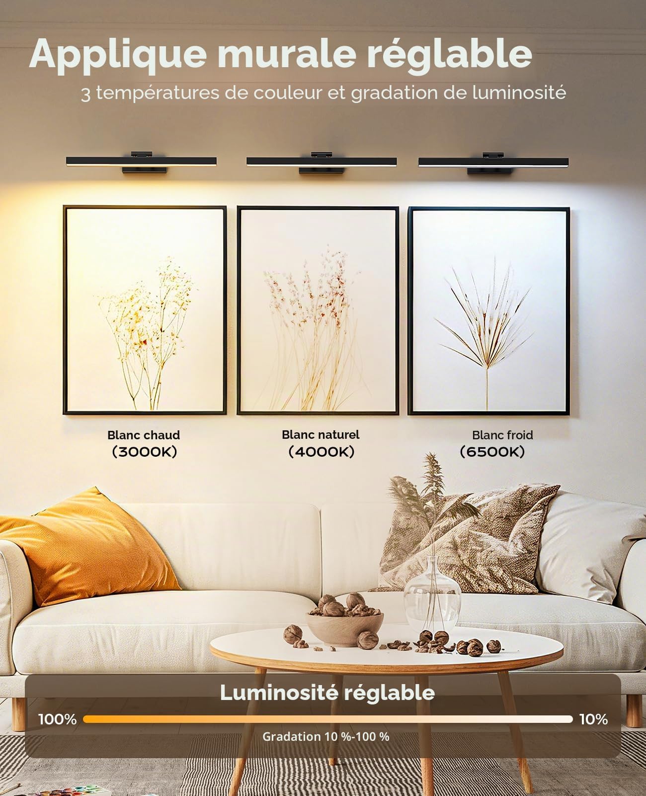 LABOREDUCER Lampe tableau sans fil rechargeable, lot de 2, noir