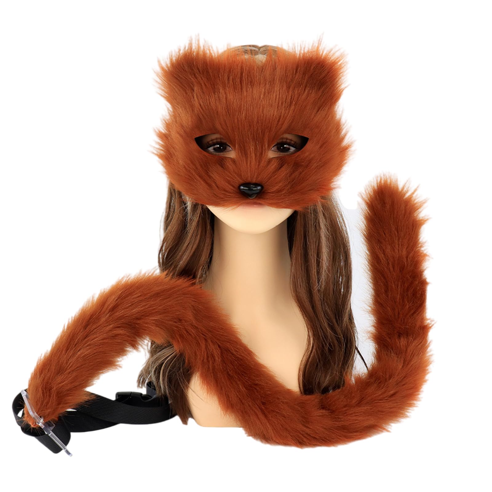 Pitadue Unisex Red Brown Therians Faux Furs Foxes Tail Plush Cats Wolf With Tail Halloween Christmas Party Cosplay Costume For Womens