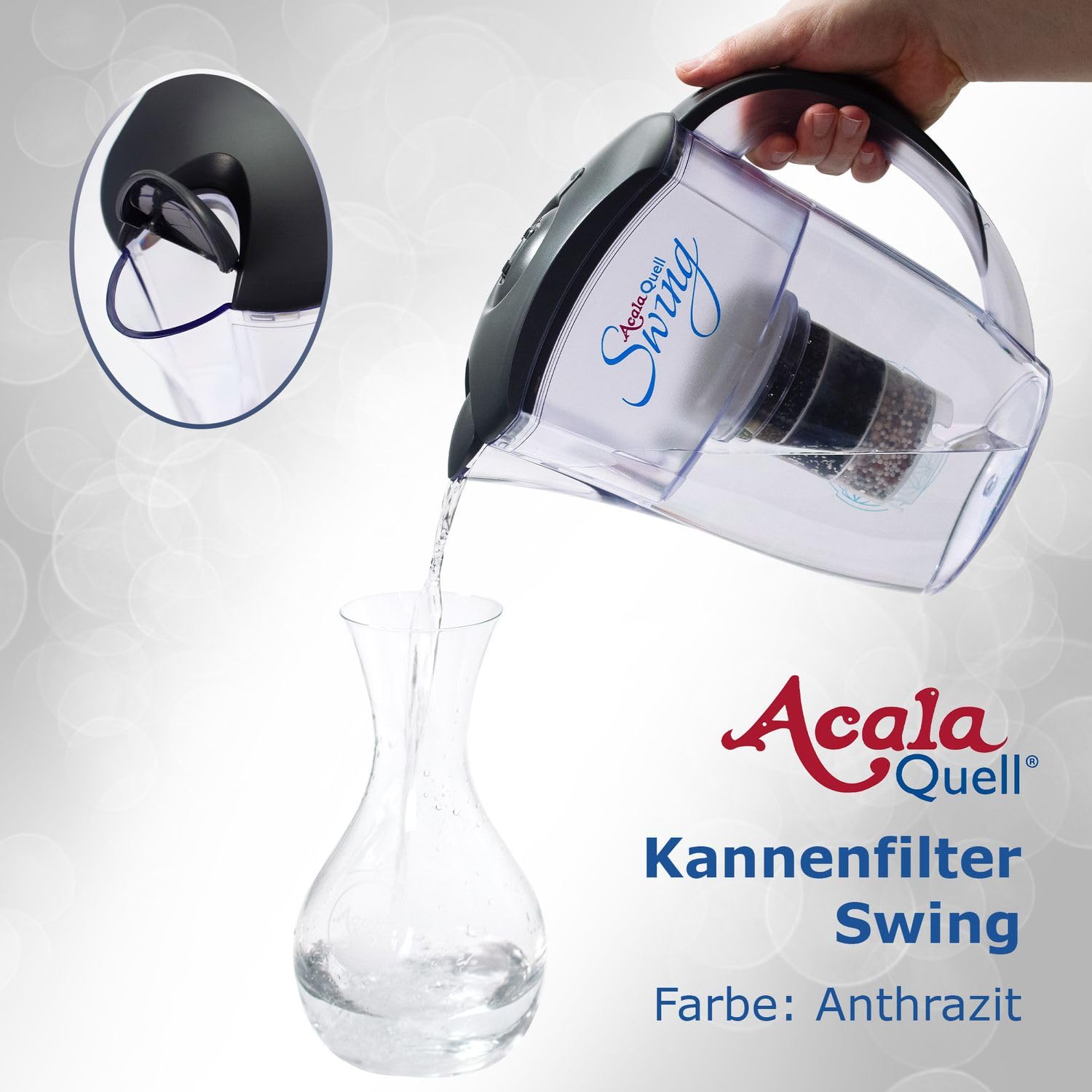 Wasserfilter AcalaQuell® Swing | Anthrazit | Aktivkohle Wasserfilter | Höchste Filterleistung - mehrschichtig | BPA u. BPB frei | ReNaWa® - Technology | Kreiert köstliches, wohltuendes Wasser