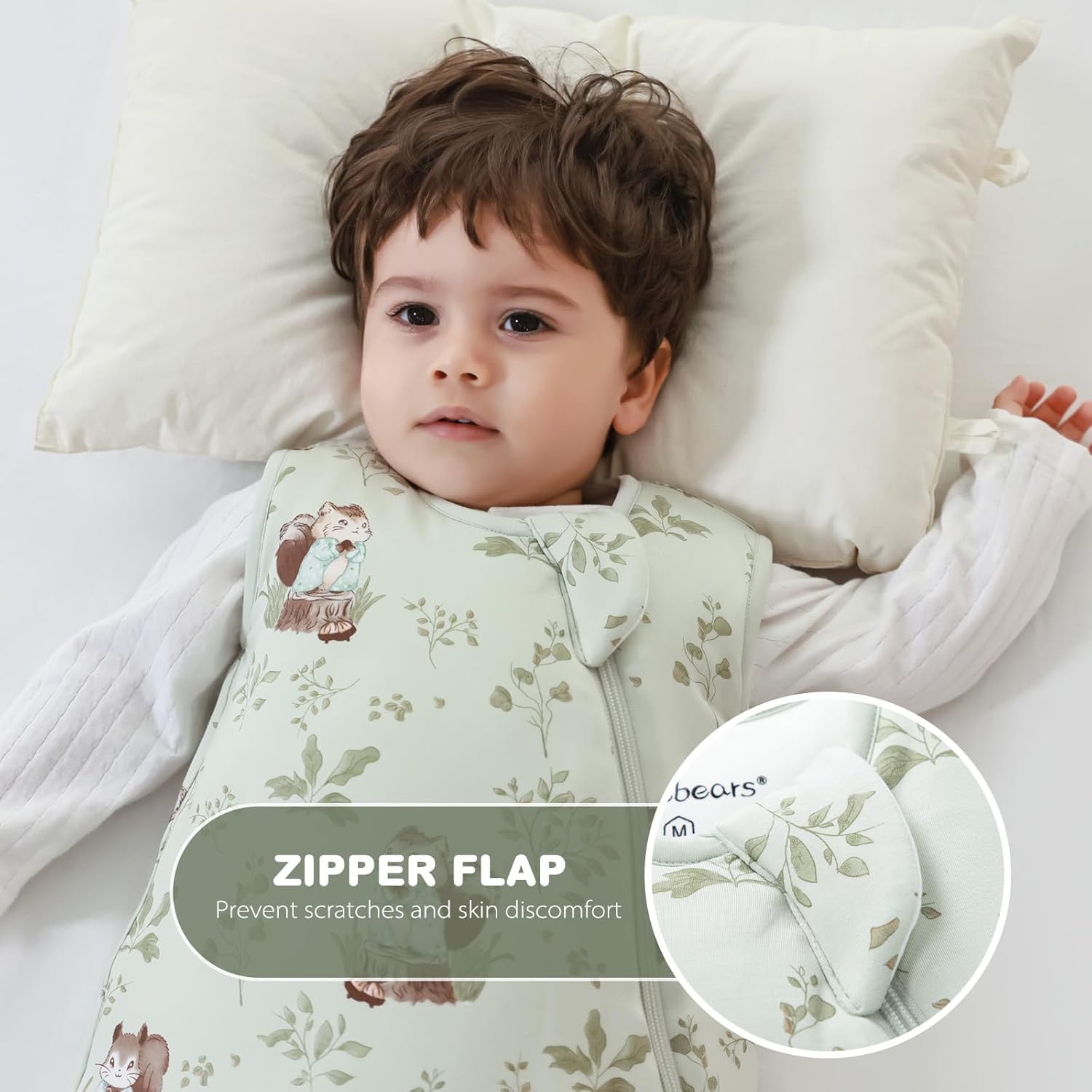 Mosebears Unisex Rayon Made from Bamboo Sleep Sack with 2-Way Zipper,2.5 Tog Baby Winter Sleep Sack(Green Animal,6-18 Months) - Image 3