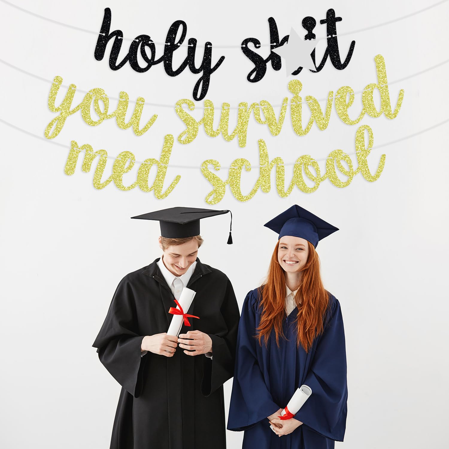 You Survived Medical School Banner – Schwarz-Gold Glitzer, Für Doktor-Abschlussfeier