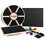 Yes4All Combo 4-in-1 Set for Full Body Workout, Wooden Wobble Balance Board with Rocker Balance Board, Balance Pad & Exercise Bands