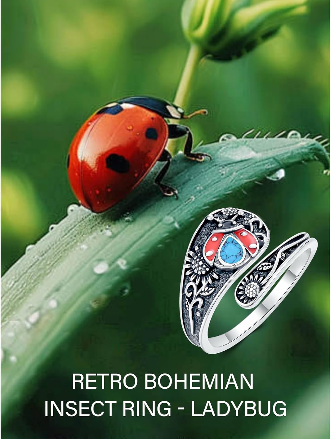 JKR Turquoise Spoon Rings for Women Sterling Silver Vintage Antique Thumb Ring Boho Jewelry Anniversary Birthday Gift for Wife Her Mom - Image 3