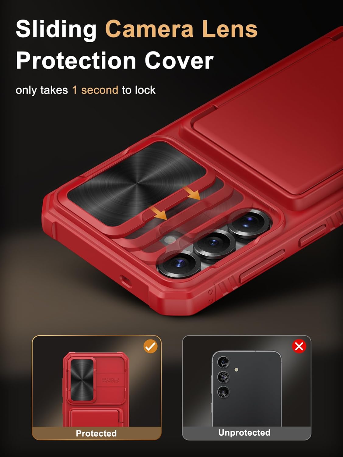 Vihibii for Samsung Galaxy S25+ Plus Wallet Case with Card Holder (4 Cards) [RFID Blocking] & Slide Camera Cover & Raised Edges Protection, Shockproof Rugged Phone Case for S25+ Plus 6.7" 2025, Red - Image 3