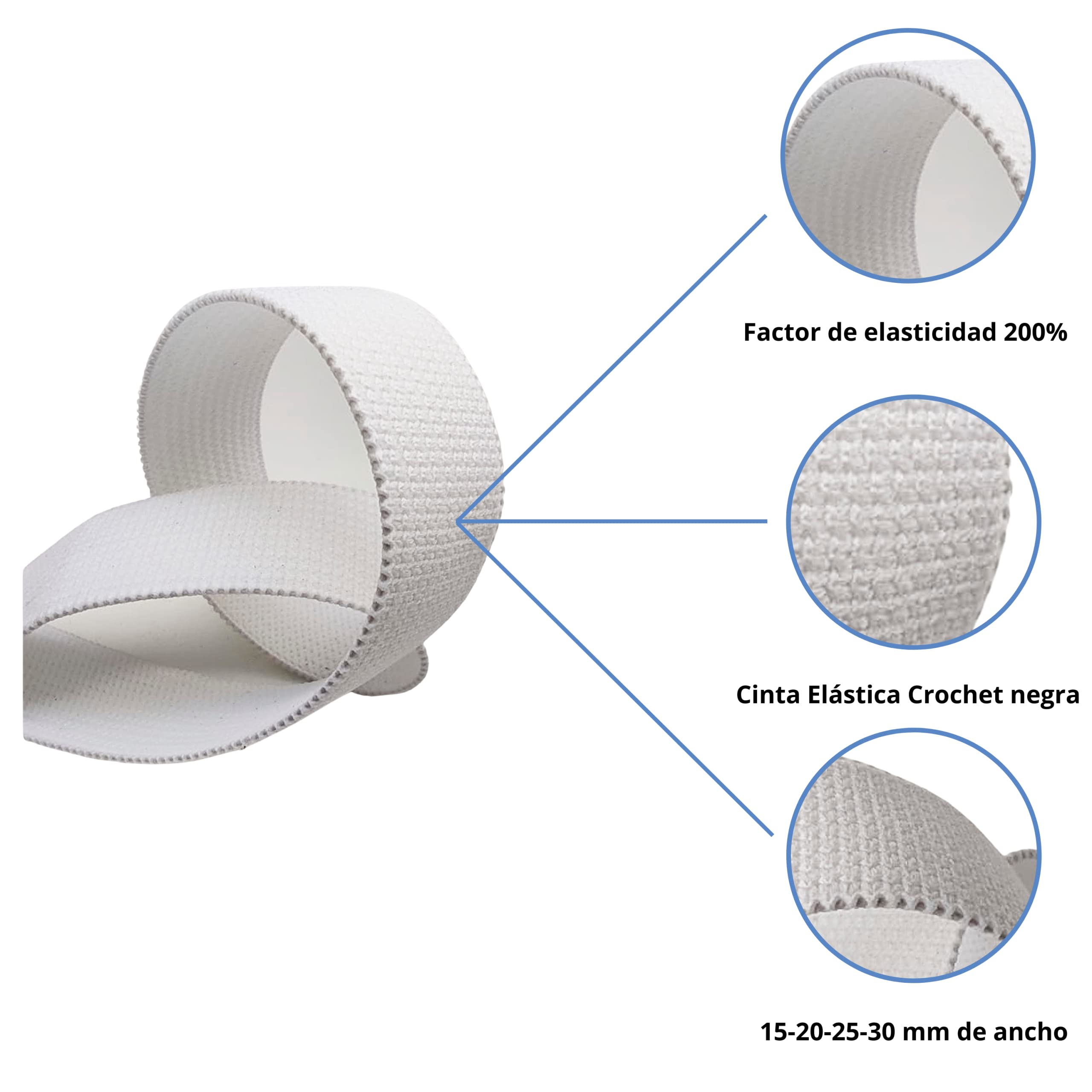Spiral | Nastro Elastico con Occhielli per Cinture di Abbigliamento per Bambini | Nastro da Cucito | 25 Metri | Elasticità 200