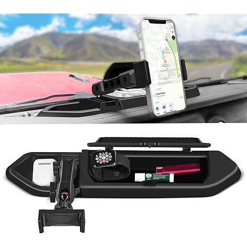 Upgraded Dash Mount Cell Phone Holder Compatible with 2018-2023 Jeep Wrangler JL & Gladiator JT，Multi-Mount Phone Holder Dash Storage Tray Kit with Cover Compatible with iPhone Android Smartphone