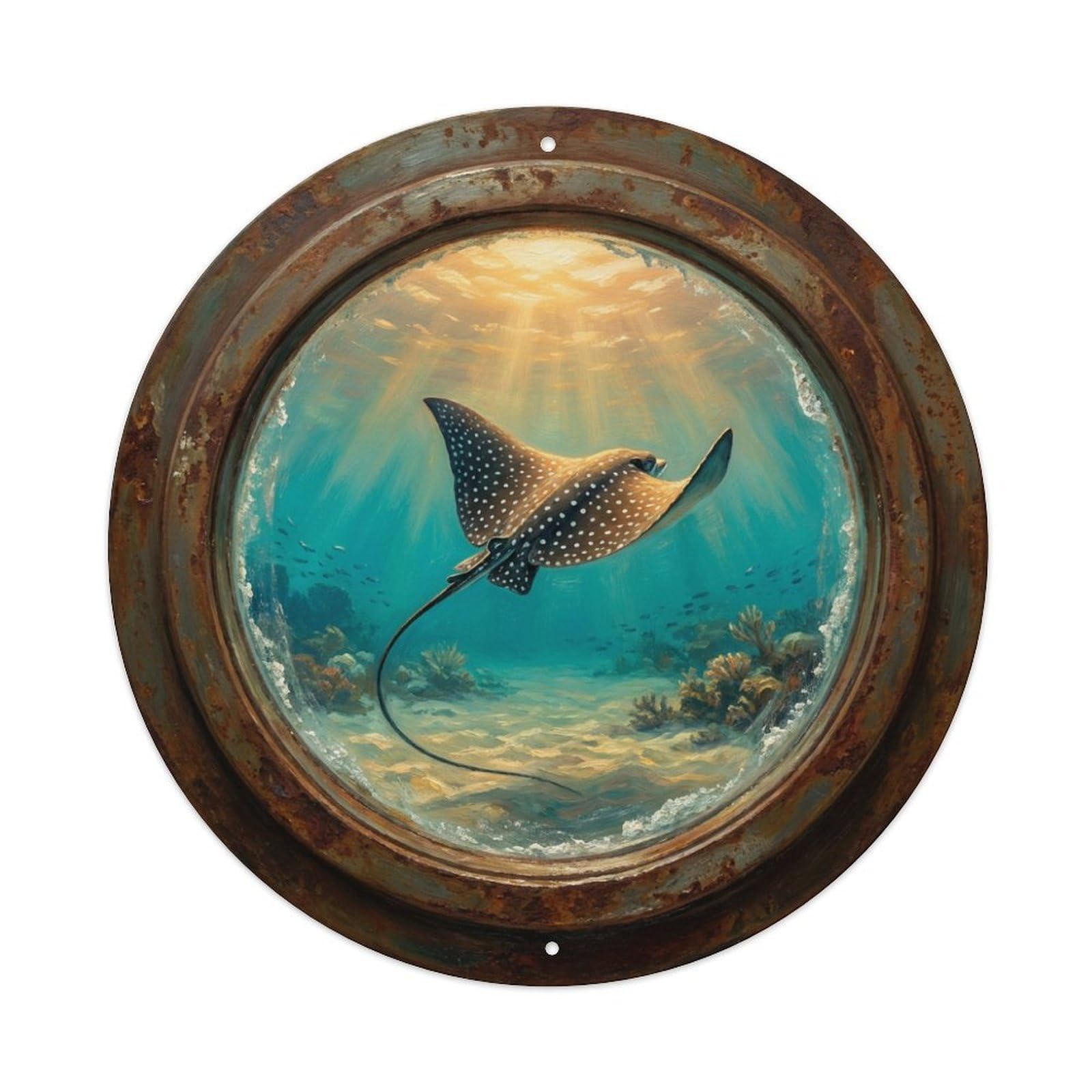 Vintage Porthole Eagle Ray Soar Ship Window Undersea Deep Sea Metal Tin Sign