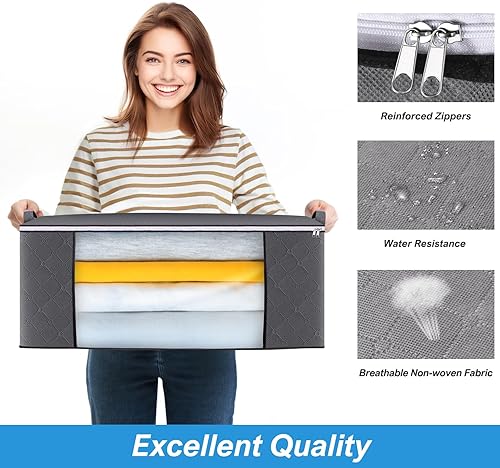 Miniatura 2 de Bolsa de almacenamiento de ropa de cama de tela para edredones y mantas con cremallera, paquete de 4