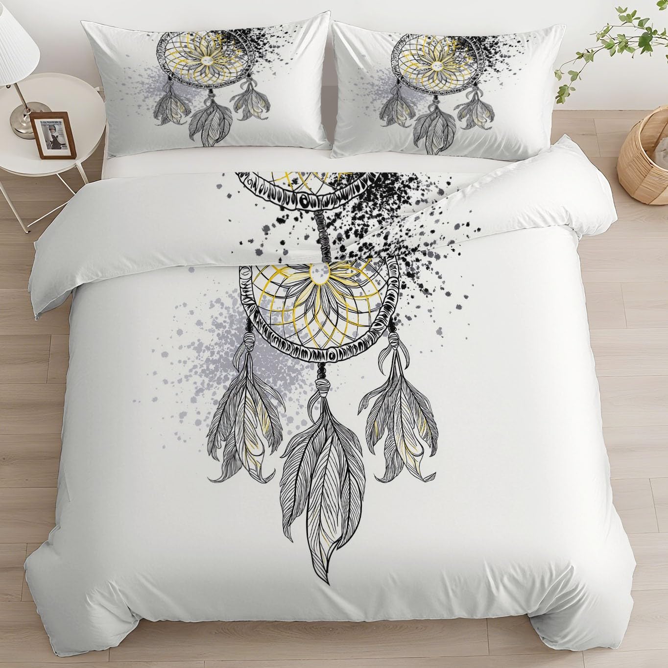 Housse de couette attrape-rêves en microfibre douce imprimée blanche 220x240 cm avec fermeture éclair