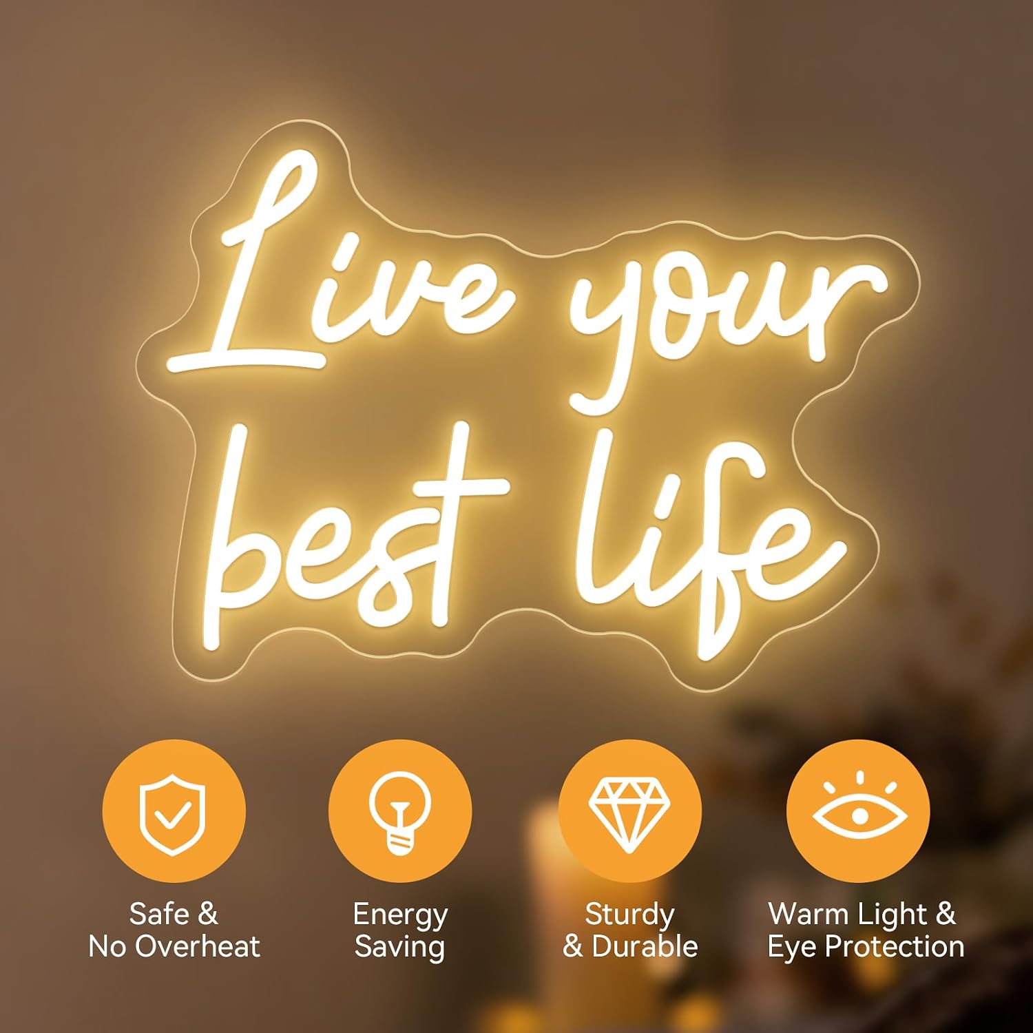 Live Your Best Life Neon Sign Dimmable Led Neon Lights for Wall Decor USB Encouragement Word Neon Light Up Signs for Bedroom Home Bar Office Study Room Wedding Birthday Party Teens Girls Gifts
