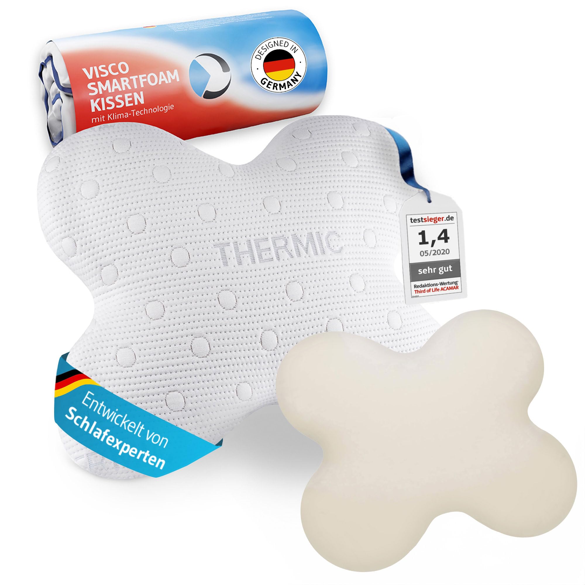 Third of Life Seitenschläferkissen ACAMAR, Set mit Kissenbezug in Ivory, Orthopädisches Nacken-Kissen gegen Nackenschmerzen, Viscoelastischer Memory-Foam, Ergonomisches Kopfkissen mit Thermo-Bezug
