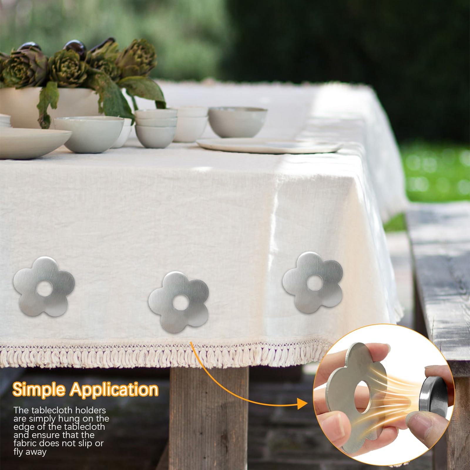 Muyohix 8 Pièces Poids de Nappe, Poids Nappe en Acier Inoxydable Magnétique, Nappe Extra Lourde, Poids de Nappe de Table Exterieur pour Pique Nique, Camping, Jardin, Nappe, Rideaux (Fleur