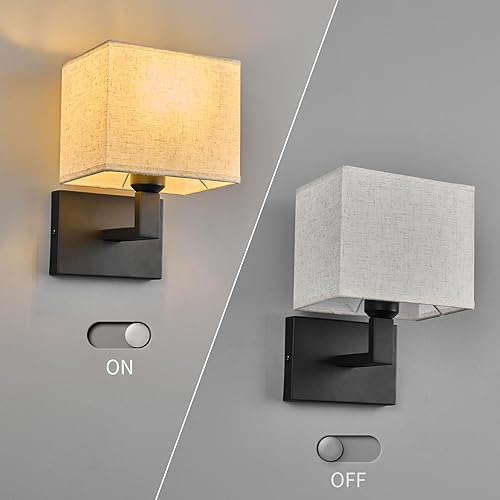 Miniatura 6 de BBLLWJ Juego de dos apliques de pared negros modernos LED de 1 luz de noche de lectura con pantalla de tela blanca, lámpara de pared negra retro