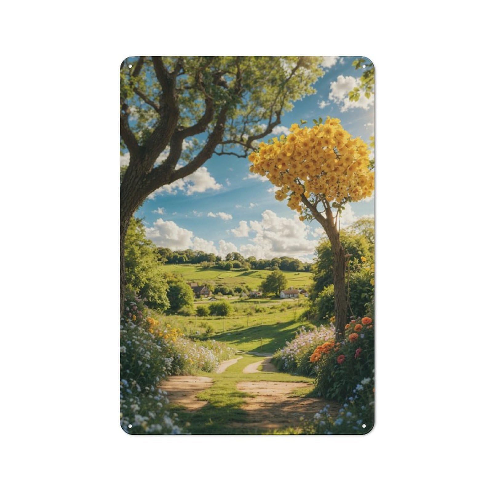 Junmoney Sunlit Path To The Tree Metal Wall Plaque 30X20cm, Classic Retro Room Decor For Bedroom, Office, Home Bar Or Dining Room