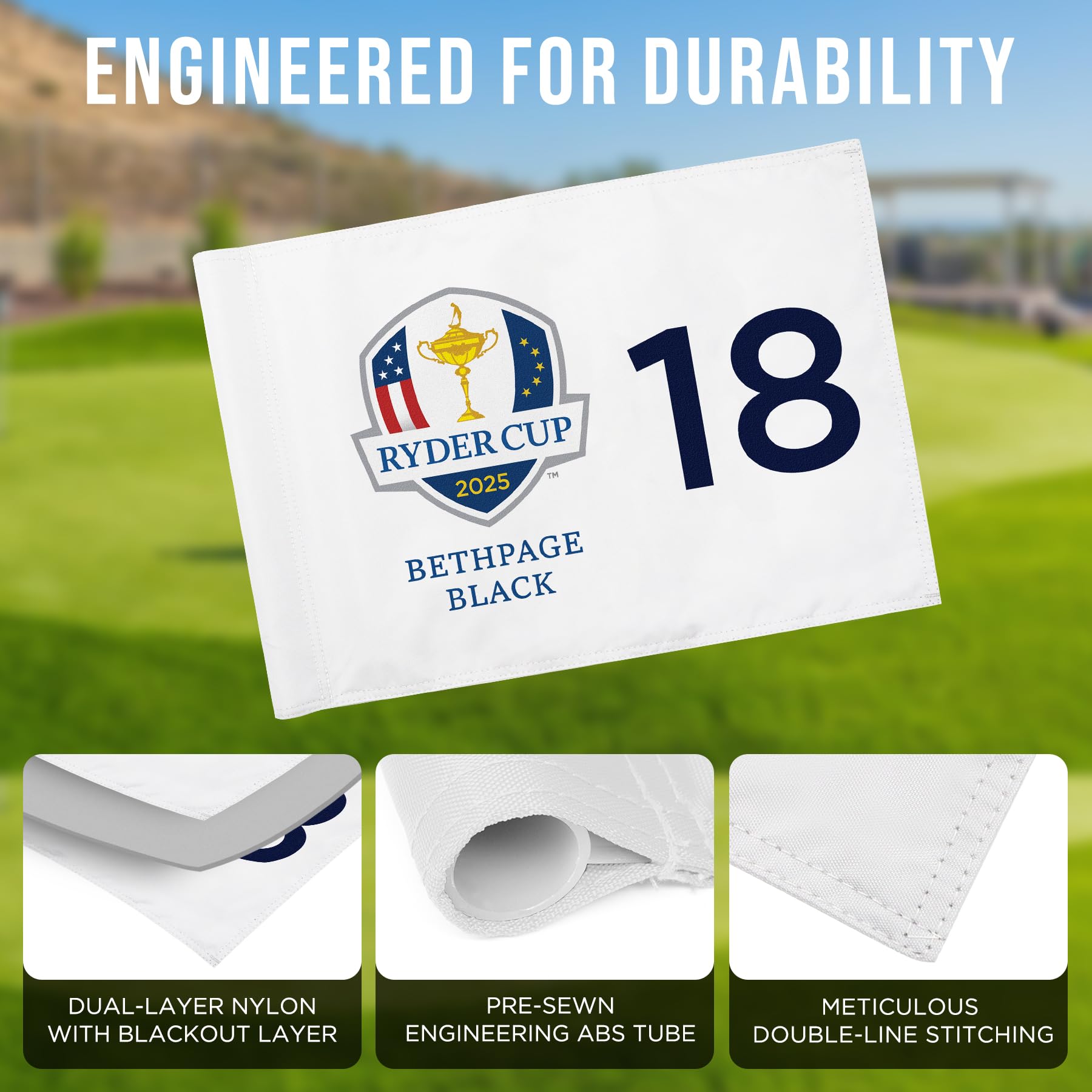 Standard-Golfflagge The Ryder 2025, Rohreinsatz, 35,6 x 50,8 cm, 420D Nylon, doppelseitig, ideal zum Üben von Putting Green, Driving Range, Course, Club, 1 Stück