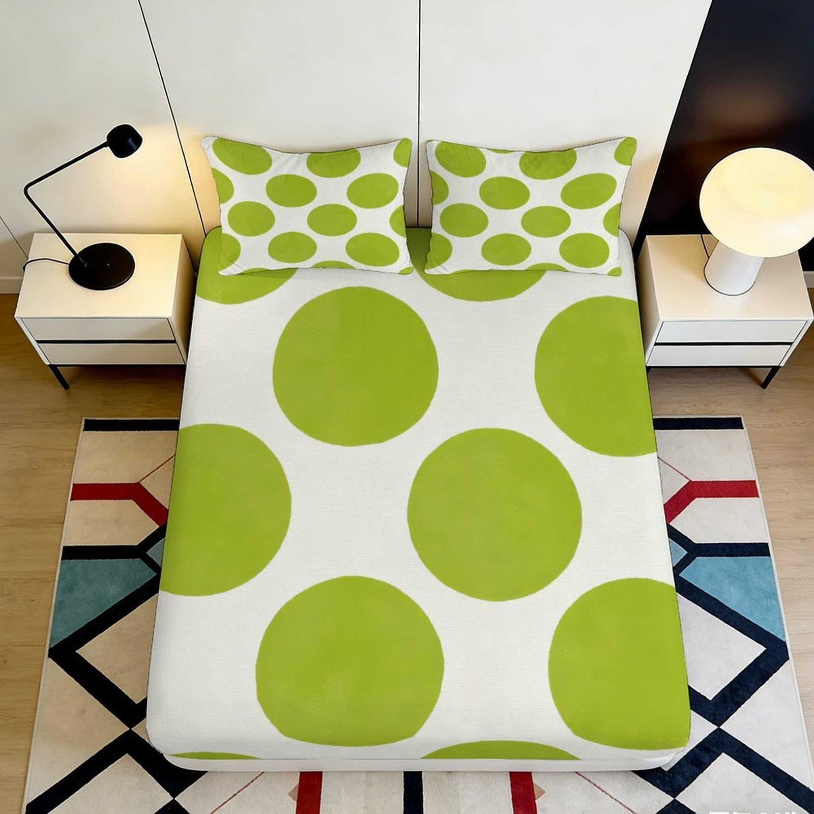 3D Printed Green Polka Dot Fitted Sheet Microfiber Deep Pocket Non-Slip Bedroom Bedding Polka Dot Mattress Fitted Cover Washable for Adults Teens 90x200x25cm 90x200x25cm