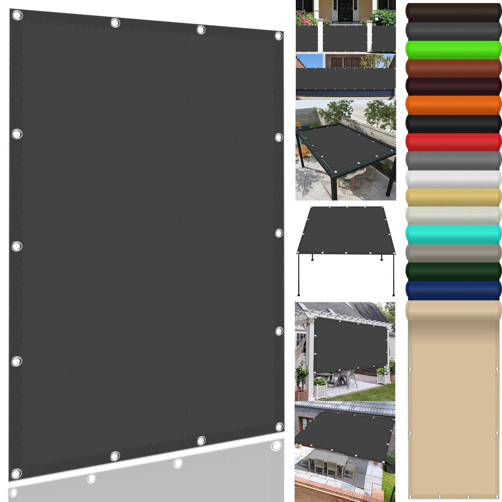 GLDYTVF Waterproof Rectangle Sun Shade Sail 470 x 660 cm 98% UV Block Custom Ideal for Balcony Carports Kennel Dark Grey