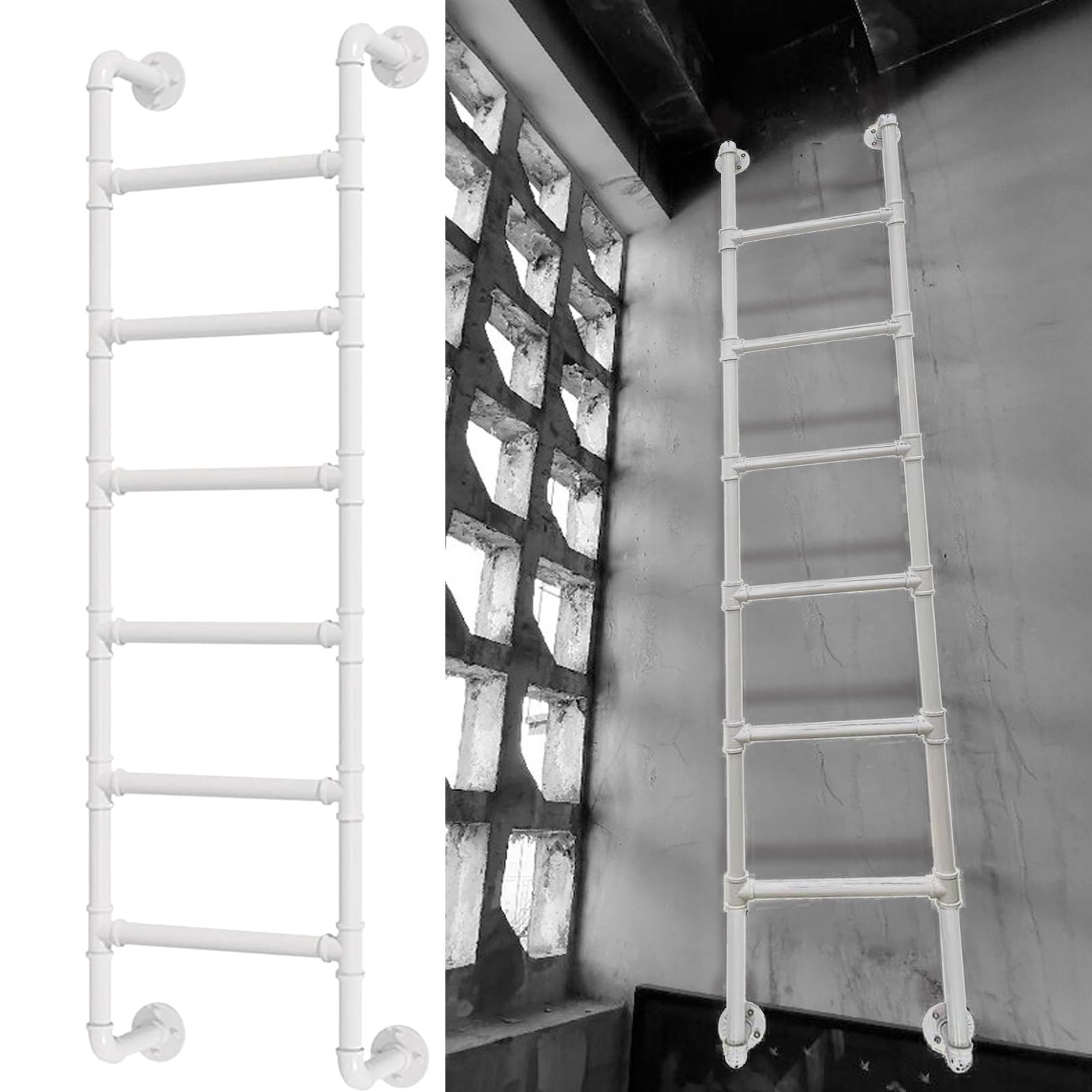 Window Well Ladder Attic Heavy-Duty Egress 330LBS Wrought Iron Basement Wall Mounted for Roof Garage