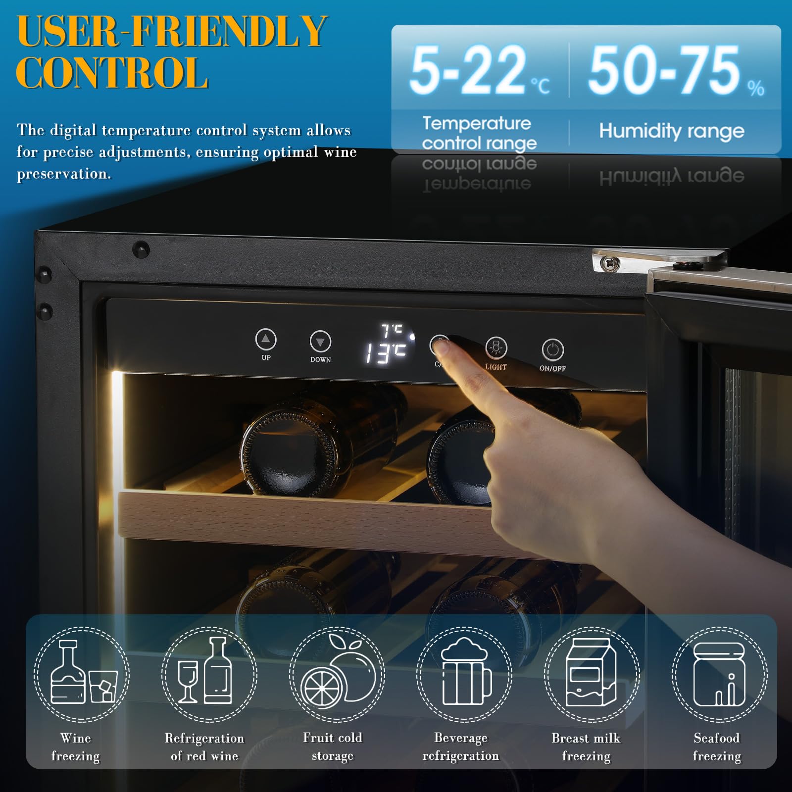 33 Bottle Wine Cooler Beverage Refrigerator, Wine Refrigerator Glass Door With Digital Temperature Control (41°F-64°F), Built In, Freestanding Under Counter Fridge For Beer Soda Bar Drink Home Office on Fridge.com - View 3