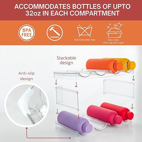 Miniatura 3 de SORTAID Organizador de botellas de agua para gabinete, con capacidad para 16 botellas, organizador de botellas de agua apilable antideslizante,