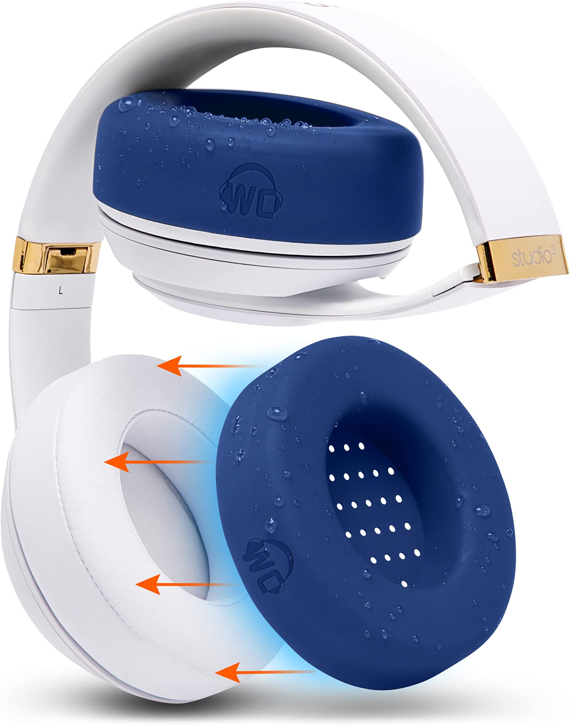 WC SweatZ Studio - Patented Earpad Covers for Beats Studio 3 (A1914) & Beats Studio 2 (B0500 /B0501), Made by Wicked Cushions | Sweatproof & Easily Washable | Navy Blue