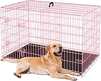 Vista 18 de Jaulas para perros de 42 pulgadas, jaulas plegables de alambre mental para mascotas con panel divisor de doble puerta, bandeja extraíble y asa