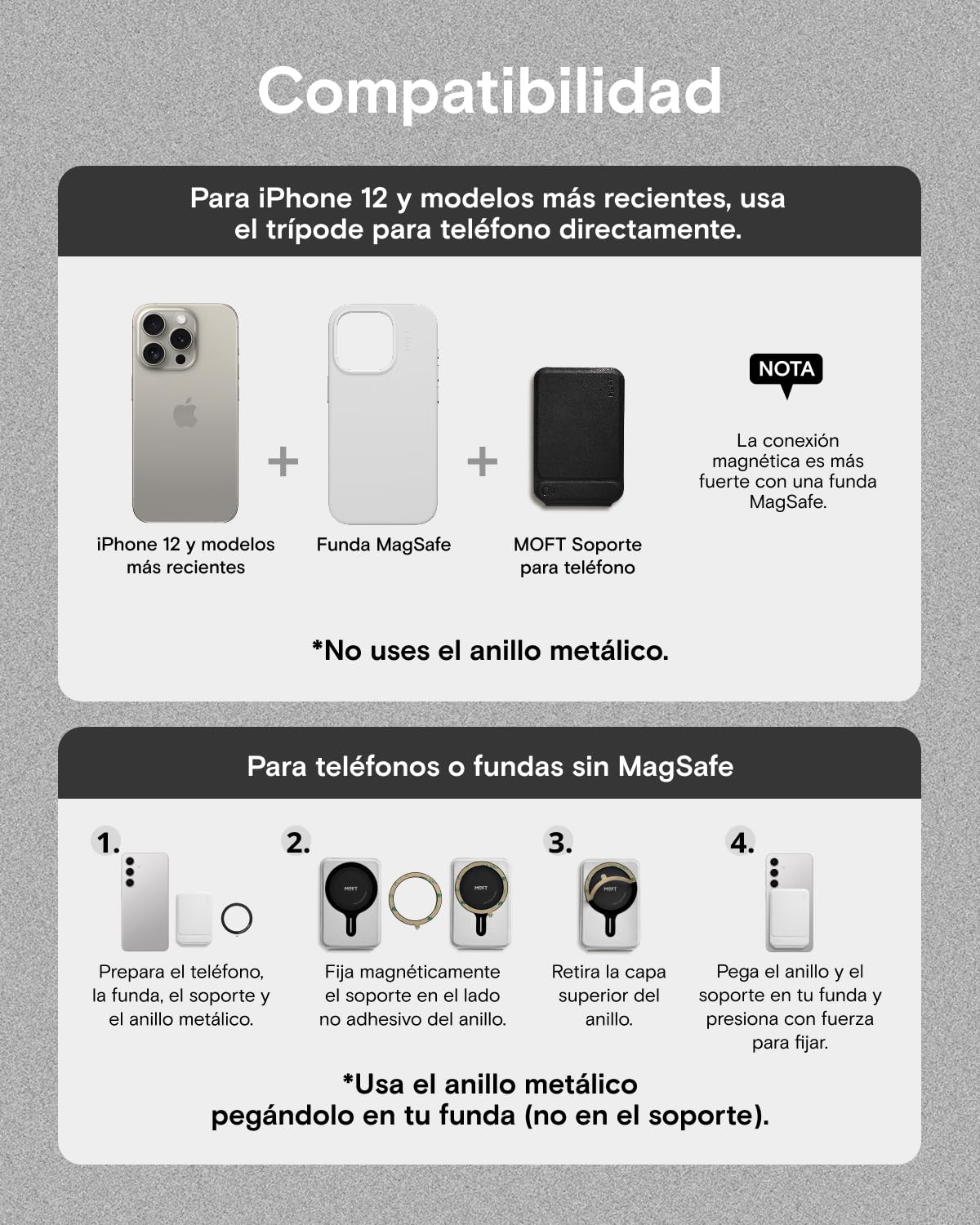 MOFT Trípode Movil para iPhone 17/16/15/14/13/12 Series, Trípode Universal Invisible Soporte para Teléfono con 3 Modos para Self-vlogging, Navegación, Fotografía Macro, Videollamada, Negro Azabache